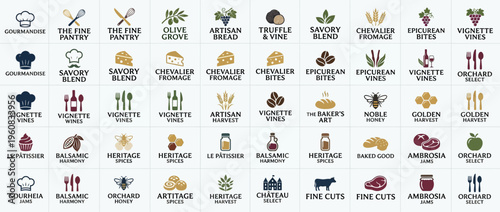 A variety of food and drink icons.