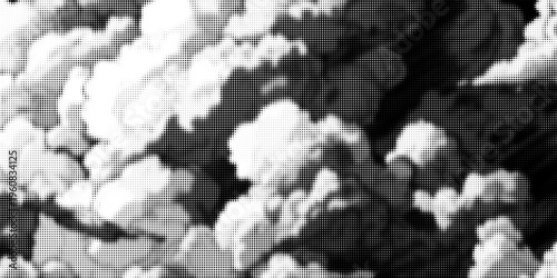 Grunge halftone gradient background. Faded grit noise texture. White and black sandy wallpaper. Retro pixelated backdrop. Anime or manga style comic overlay