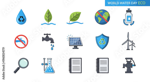 World Water Day Conservation Ecology Icons.