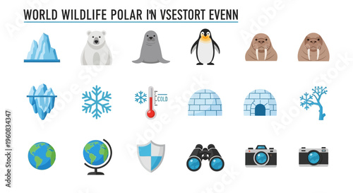 World Wildlife Polar Conservation Icons Set.