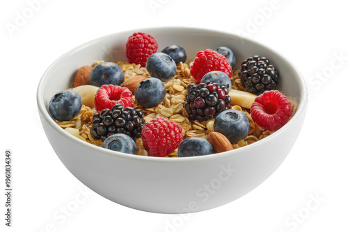 Bowl of oatmeal with fresh berries and nuts breakfast isolated on a transparent background