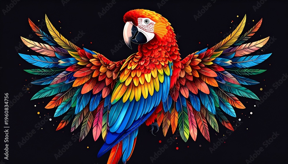 Obraz premium Vibrant Macaw Parrot with Colorful Feathers on a Dark Background.