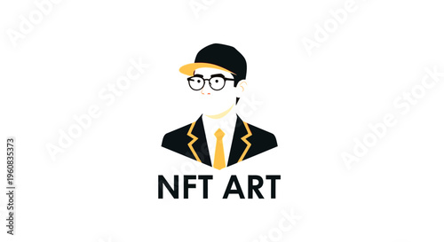 Modern vector icon of a creative male artist with glasses and cap, representing NFT digital art and blockchain technology.