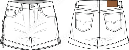 Women Long Sleeve Tiered Peplum Blouse Technical Fashion Flat Sketch Ruffle High Neck CAD Drawing Flat Vector Illustration Front Back