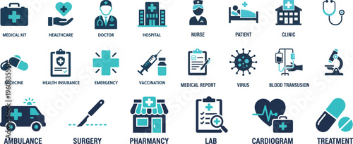 Healthcare Flat Vector Icons – Medical Kit, Doctor, Hospital, Vaccination