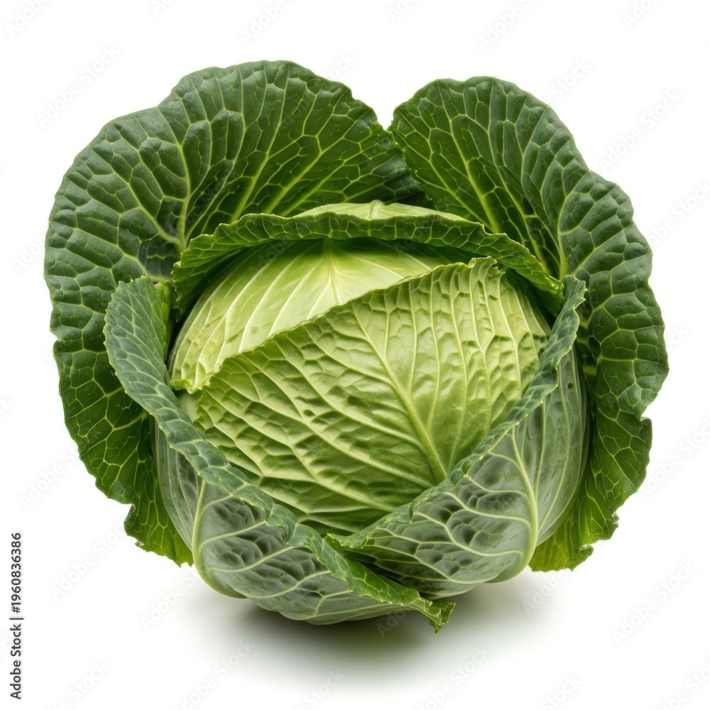 Fototapeta premium Fresh green cabbage with tightly packed leaves and vibrant color