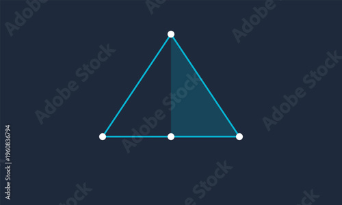 A minimalist graphic design showing a geometric triangle with a vertical line dividing the shape