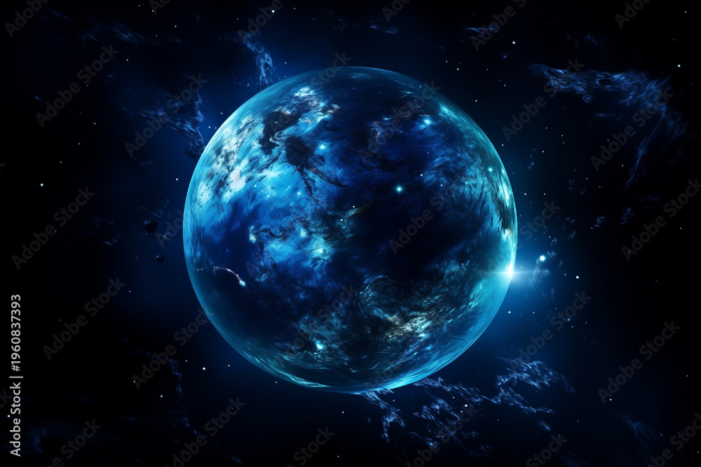 Fototapeta premium deep blue abstract planet in dark space
