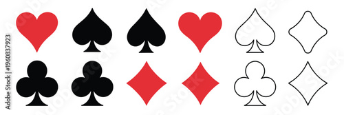 Playing Card Suits Icon Set Casino Symbols Collection Vector Isolated on White