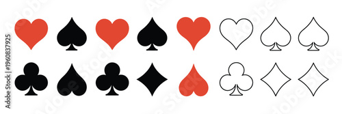 Card Suit Icons Set Hearts Diamonds Clubs Spades Casino Symbol Collection