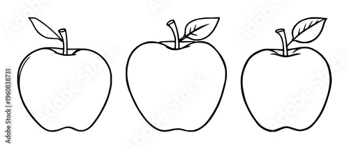 Apple fruit healthy icon set with minimalist line art and flat colors featuring apple, fruit, icon with line art and flat colors