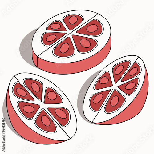 A gourmet vector illustration of a tasty pepperoni pizza slice and a strawberry set against a delicious abstract background with mozzarella and tomato