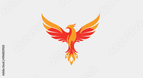 Vector illustration of a fiery eagle with burning wings designed as a flying spirit symbol for a tattoo or logo