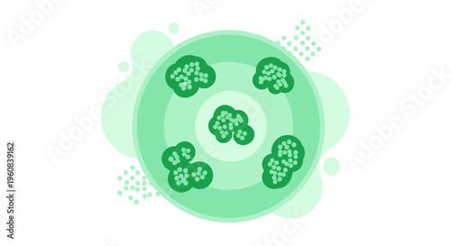 Abstract Green Microorganism Colonies with Bubbles and Dots Background