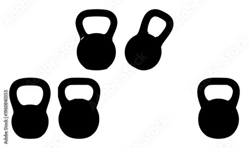 Kettlebell set with black silhouette against white backdrop featuring weightlifting, fitness, exercise with gym and workout