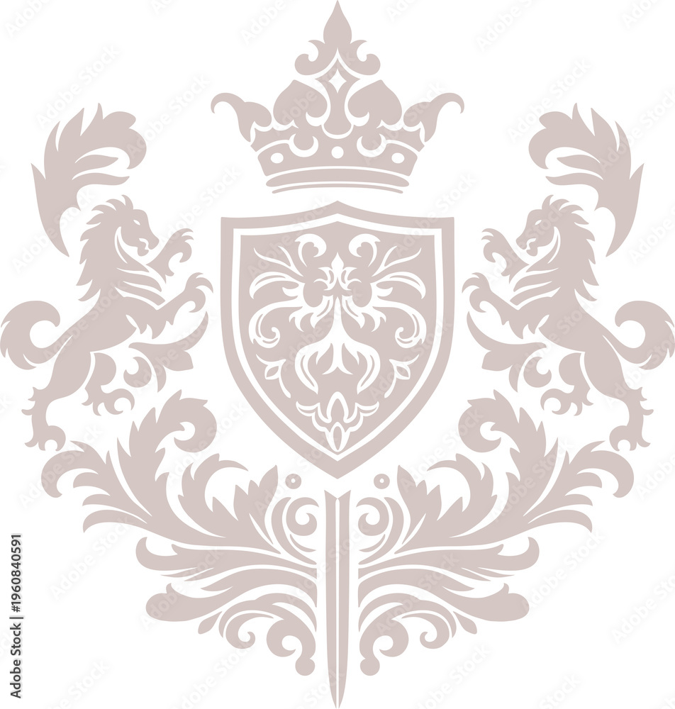 Fototapeta premium A flat, monochrome ornamental composition in a Gothic, knightly style. Ideal for vintage-themed designs. Digital illustration. 
