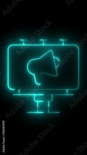 Animated billboard line icon. Large outdoor advertising structure animation. Information shield construction. Road infrastructure. Isolated element on dark background. 4k video animation