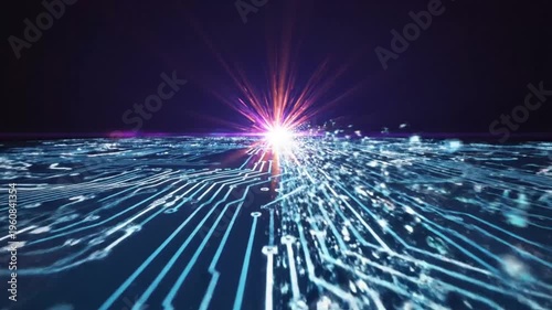 Digital Circuitry and Light Burst: Abstract Technology Visualization