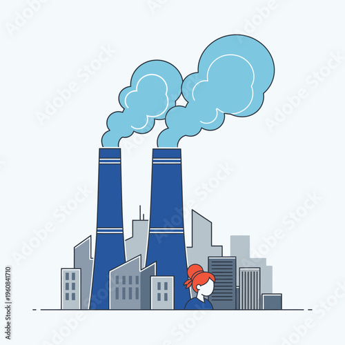 Industrial factory chimneys emitting smoke into the sky.