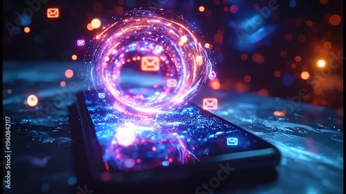 Digital Communication: Glowing Portal Emerging From Smartphone.