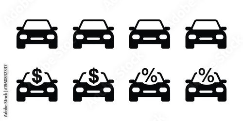 Car Icon Set with Percent and Dollar Symbols Auto Loan Payment Rent Vehicle Vector