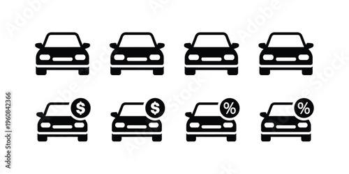 Car Buying and Financing Icon Set Auto Payment Loan Rent Transport Vector Illustration