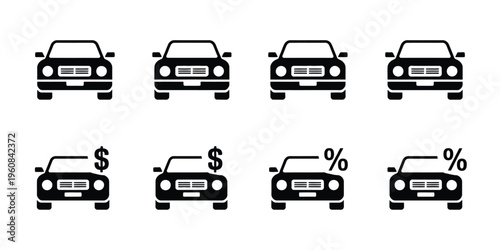 Vehicle Finance Icons Car Loan Leasing Rental Payment Dollar Percent Symbol Set