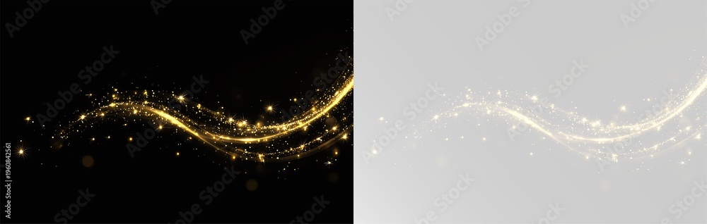 Naklejka premium Ethereal gold sparkle trail with fluid motion and glowing stardust effect