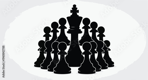Silhouette of a man and woman standing like chess pieces symbolizing strategy leadership and competition