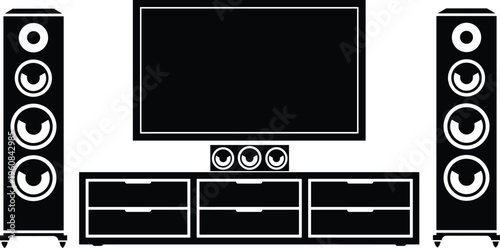 Home theater illustration, entertainment vector, audio clipart, speaker design, television motif, cinema icon, sound system symbol, stylish graphic, concept art