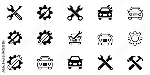 Auto Service Icons Collection Car Repair Tools Wrench Gear Engine Diagnostic Set