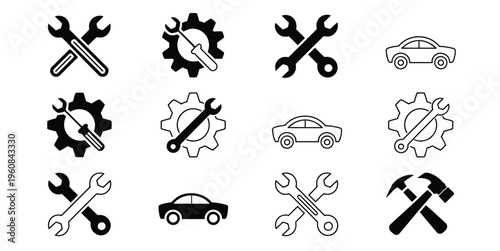 Vehicle Maintenance Icon Set Garage Tools Repair Service Symbols Vector Illustration