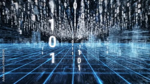 Digital Data Stream: Binary Code Falling Through Cyber Space.