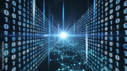 Digital Data Stream: Binary Code Tunnel with Light