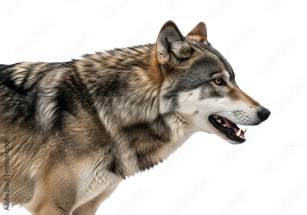 Fototapeta premium Side profile of a majestic grey wolf isolated on transparent background