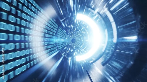 Digital Data Tunnel: Binary Code Flowing Through Space