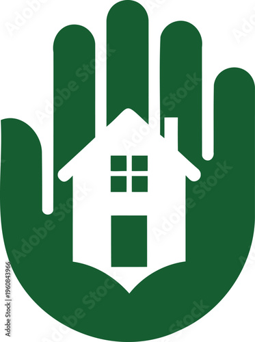 Green hand holding a house symbolizing protection and care for homes and property  eco friendly real estate concept