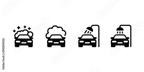 Car Cleaning Icons Collection Auto Wash Service Foam Water Spray Symbols Set