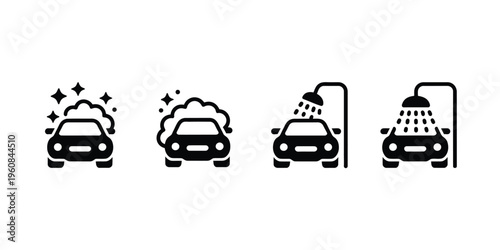 Auto Care and Car Wash Icon Set Vehicle Cleaning Service Vector Symbols