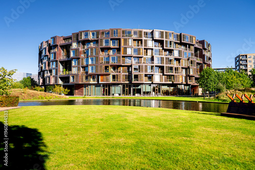 Copenhagen with futuristic building The Tietgen Residence Hall, Denmark.