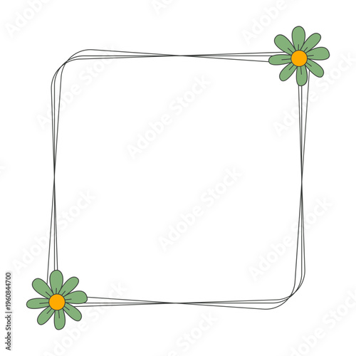 Floral Line Frame with Minimalist Botanical Leaves and Floral Accents