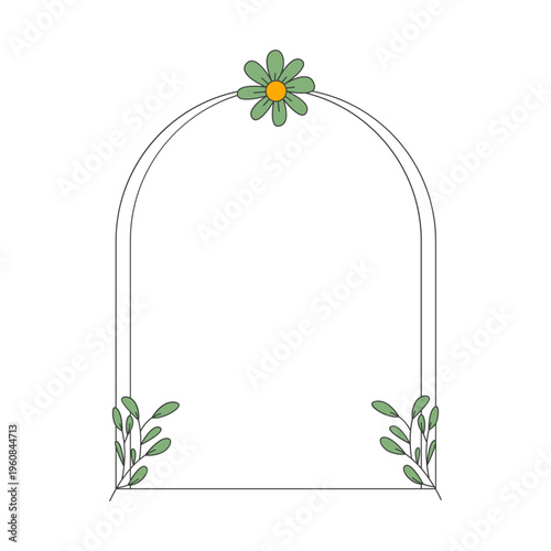 Floral Line Frame with Minimalist Botanical Leaves and Floral Accents