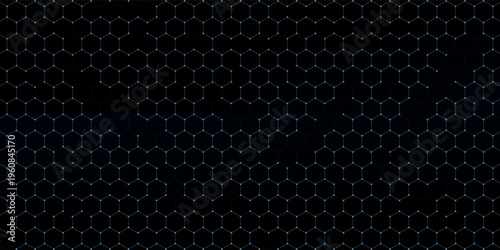 Futuristic abstract blue background featuring glowing hexagonal grid pattern and connected dots. Digital technology concept with geometric honeycomb structure