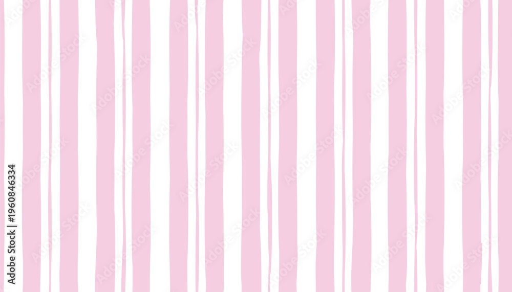 Obraz premium Seamless background with pink stripes, cute pastel wavy lines, and girly hand-drawn verticals . Watercolor ribbons in doodle style. Rustic retro vector pattern of soft pink pastel wallpaper