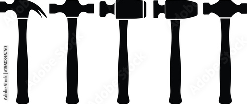Set of hammer tool silhouettes claw sledge and mallet icons collection for construction carpentry repair work isolated vector illustration design