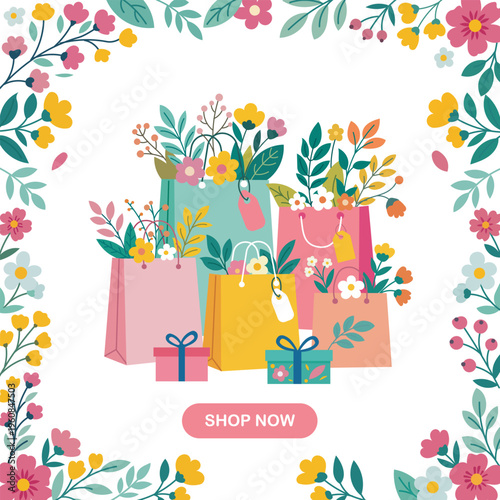 Colorful Spring Shopping Bags with Flowers