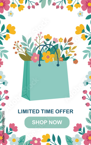 Spring Sale Mobile Banner with Floral Bag
