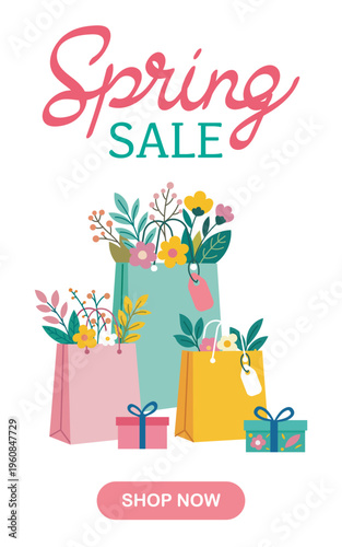 Spring Sale Vertical Banner with Shopping Bags