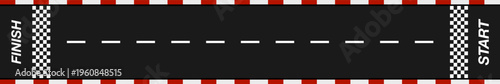 Race track. Start and finish racing. Line sport speed road for vehicle, car, bicycle, motorsport competitions. Asphalt straight route. Racetrack top view. Vector illustration