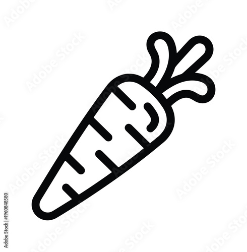 A minimalist black line icon of a carrot. Simple vector illustration for healthy food, vegan diet, grocery, and nutrition concepts. Perfect for web design, apps, and logos.